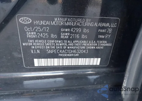 2013 Hyundai Sonata Se from USA, damaged, VIN 5NPEC4AC1DH632043